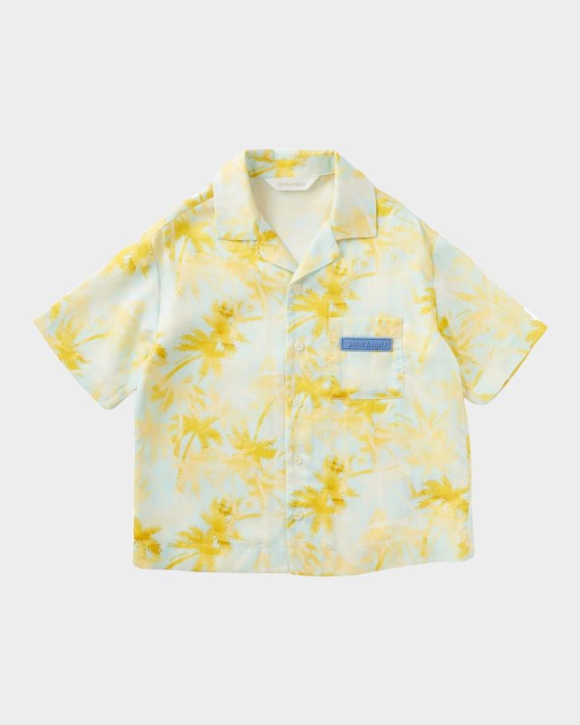 Boy's Palm Tree-Print Bowling Shirt, Size